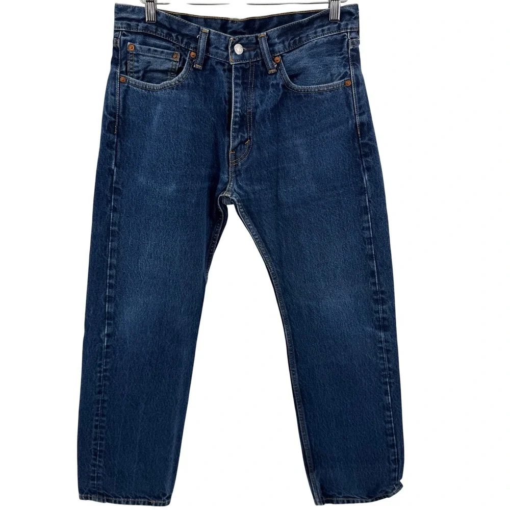 Levi's 505 Regular Fit Jeans Mens 32x30 Dark Wash Blue Straight Leg Denim